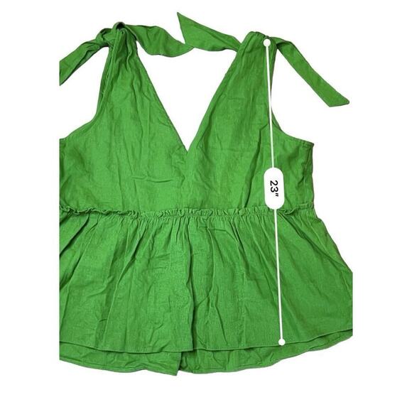 Who What Wear Linen Kelly Green High Waist Top Blouse LARGE Summer Flowy NWOT - Picture 11 of 12